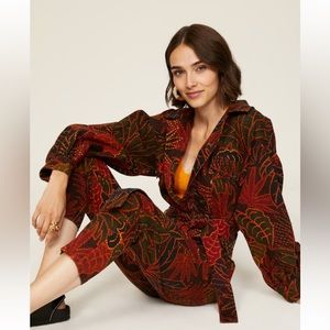 Farm Rio Rainforest Black Canvas Jumpsuit - Large